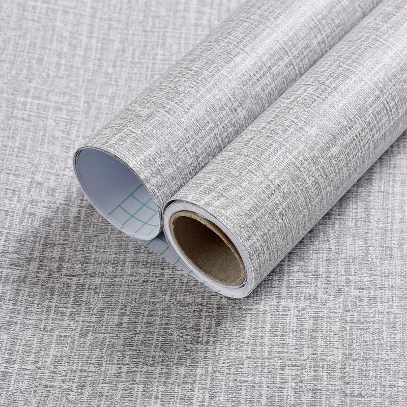 Yancorp 24" Wide Textured Fabric Wallpaper - Faux Grasscloth Grey Peel & Stick Self-Adhesive Removable Wallpaper & Counter Top Liners - Image 1